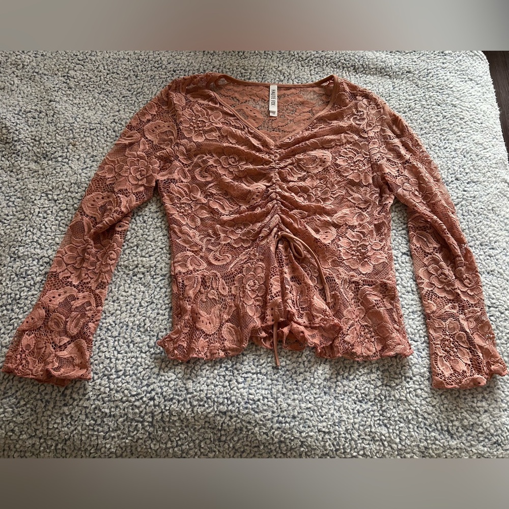 Women's Lace Ruched Top - Pink